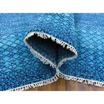 Modern and Contemporary Wool Hand Knotted Rug Blue No Border 10.0X14.1 -O079038