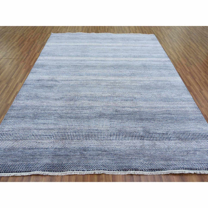 Modern and Contemporary Wool & Silk Hand Knotted Rug Blue No Border 8.0X10.0 -O079075