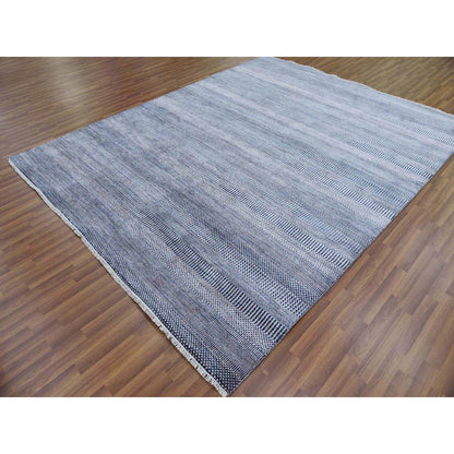 Modern and Contemporary Wool & Silk Hand Knotted Rug Blue No Border 8.0X10.0 -O079075