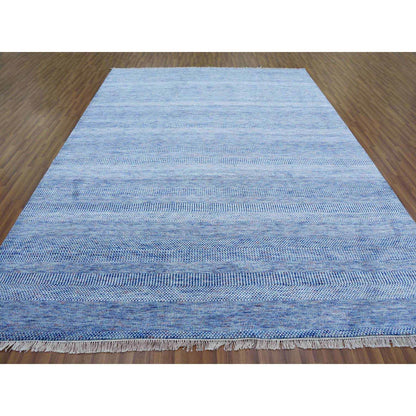 Modern and Contemporary Wool & Silk Hand Knotted Rug Blue No Border 9.1X12.2 -O079090