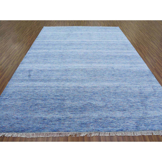 Modern and Contemporary Wool & Silk Hand Knotted Rug Blue No Border 9.1X12.2 -O079090