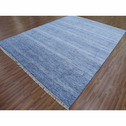 Modern and Contemporary Wool & Silk Hand Knotted Rug Blue No Border 9.1X12.2 -O079090