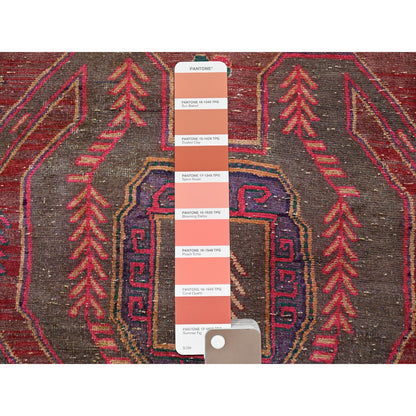 Overdyed & Vintage Wool Hand Knotted Rug Red 3.0x7.7 -O0790