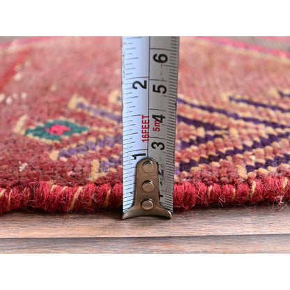 Overdyed & Vintage Wool Hand Knotted Rug Red 3.0x7.7 -O0790