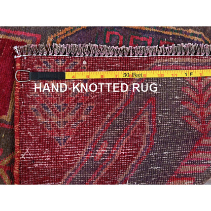 Overdyed & Vintage Wool Hand Knotted Rug Red 3.0x7.7 -O0790