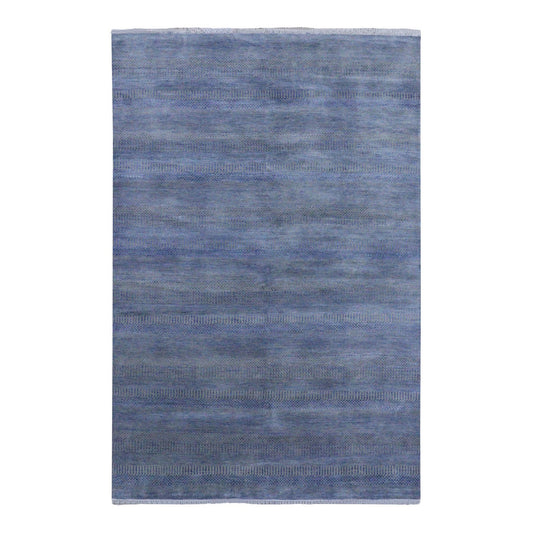 Modern and Contemporary Wool & Silk Hand Knotted Rug Blue No Border 6.1X9.1 -O079122