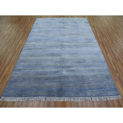 Modern and Contemporary Wool & Silk Hand Knotted Rug Blue No Border 6.1X9.1 -O079122