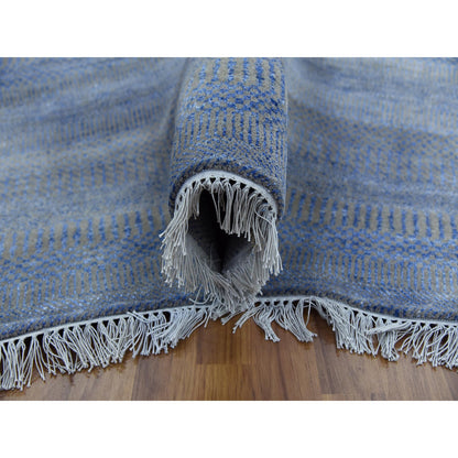 Modern and Contemporary Wool & Silk Hand Knotted Rug Blue No Border 6.1X9.1 -O079122