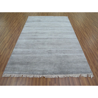 Modern and Contemporary Wool & Silk Hand Knotted Rug Grey No Border 6.0X9.2 -O079124