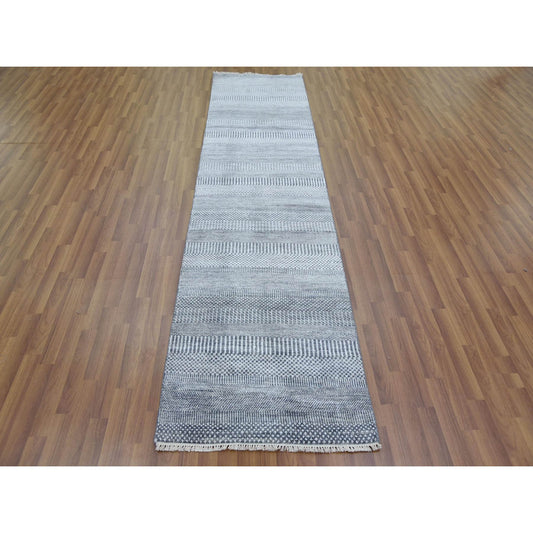 Modern and Contemporary Wool & Silk Hand Knotted Rug Grey No Border 2.6X10.2 -O079130