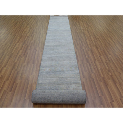 Modern and Contemporary Wool & Silk Hand Knotted Rug Blue No Border 2.7X15.5 -O079133