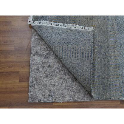 Modern and Contemporary Wool & Silk Hand Knotted Rug Blue No Border 2.7X15.5 -O079133