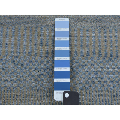 Modern and Contemporary Wool & Silk Hand Knotted Rug Blue No Border 2.7X15.5 -O079133