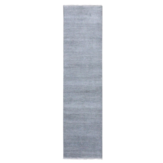 Modern and Contemporary Wool & Silk Hand Knotted Rug Grey No Border 2.6X10.0 -O079134