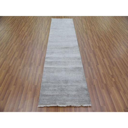 Modern and Contemporary Wool & Silk Hand Knotted Rug Grey No Border 2.6X10.0 -O079134
