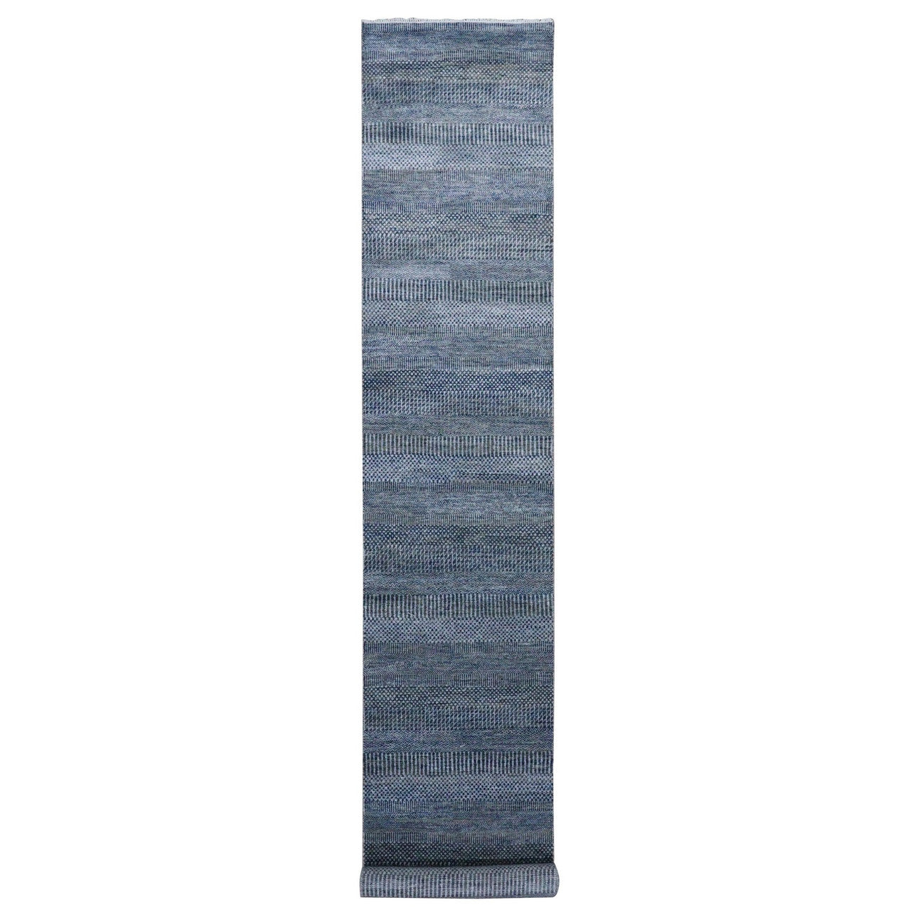 Gray 2'7" x 14'0" Modern and Contemporary Hand knotted Wool/Silk Rug - Sku: O079136