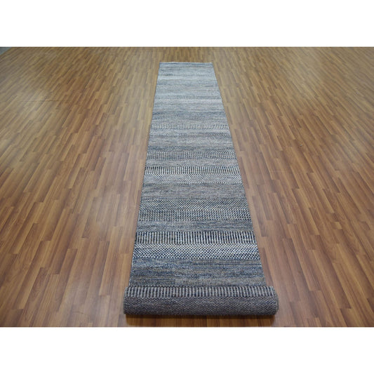 Modern and Contemporary Wool & Silk Hand Knotted Rug Grey No Border 2.7X14.0 -O079136