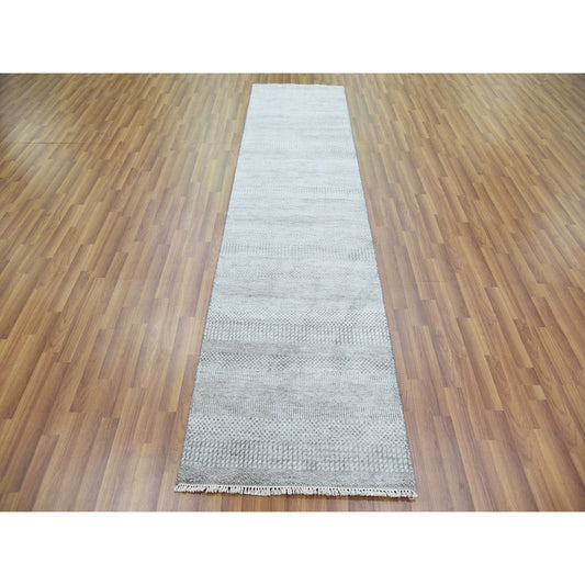 Modern and Contemporary Wool & Silk Hand Knotted Rug Grey No Border 2.6X10.1 -O079137