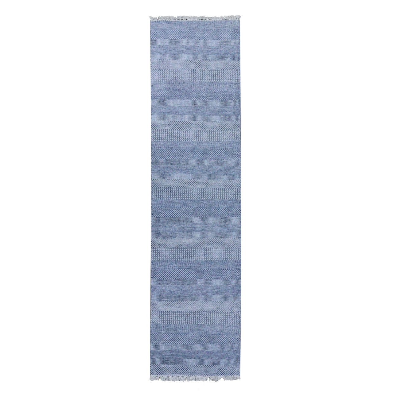 Blue 2'6" x 10'0" Modern and Contemporary Hand knotted Wool/Silk Rug - Sku: O079138