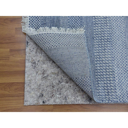 Modern and Contemporary Wool & Silk Hand Knotted Rug Blue No Border 2.6X10.0 -O079138