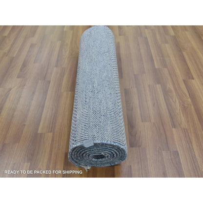 Modern and Contemporary Wool & Silk Hand Knotted Rug Blue No Border 2.6X10.0 -O079138