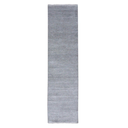 Modern and Contemporary Wool & Silk Hand Knotted Rug Grey No Border 2.7X10.0 -O079139