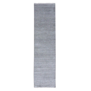Modern and Contemporary Wool & Silk Hand Knotted Rug Grey No Border 2.7X10.0 -O079139