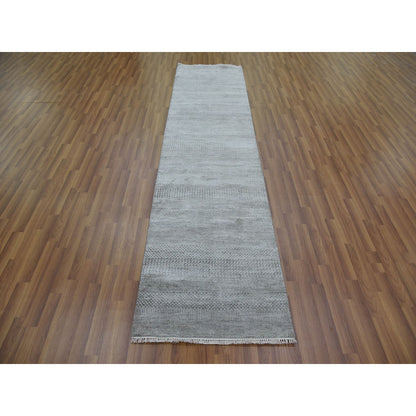 Modern and Contemporary Wool & Silk Hand Knotted Rug Grey No Border 2.7X10.0 -O079139