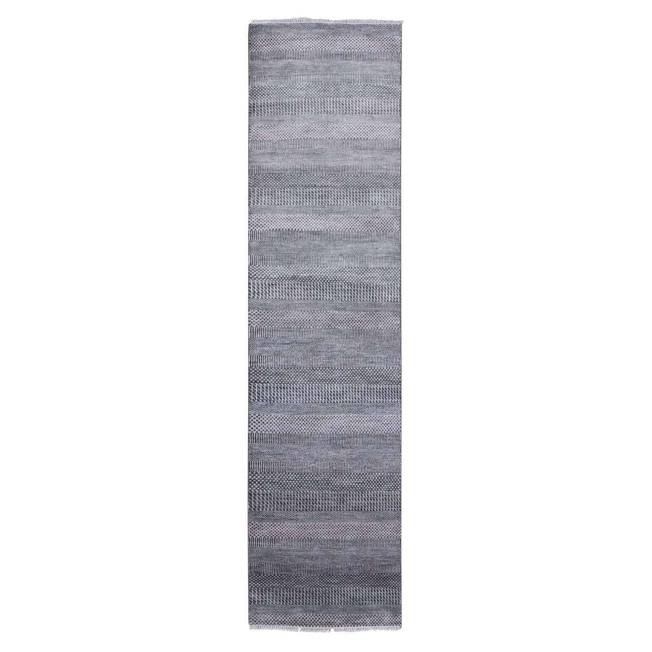 Gray 2'8" x 10'2" Modern and Contemporary Hand knotted Wool/Silk Rug - Sku: O079140