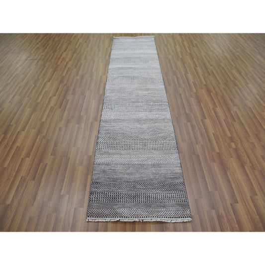 Modern and Contemporary Wool & Silk Hand Knotted Rug Grey No Border 2.8X10.2 -O079140