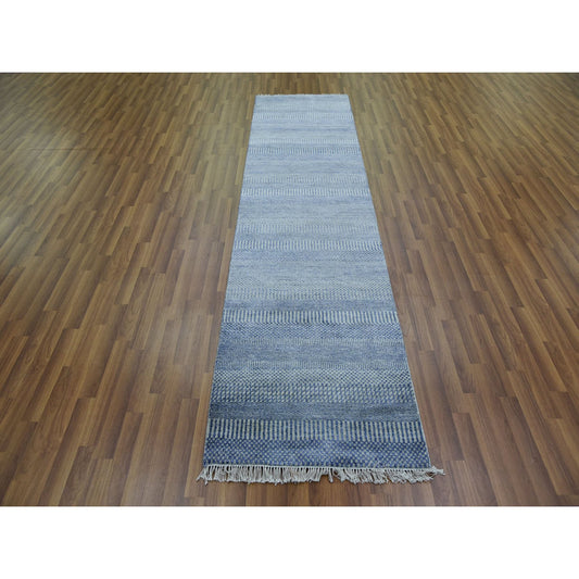 Modern and Contemporary Wool & Silk Hand Knotted Rug Grey No Border 2.6X9.10 -O079143