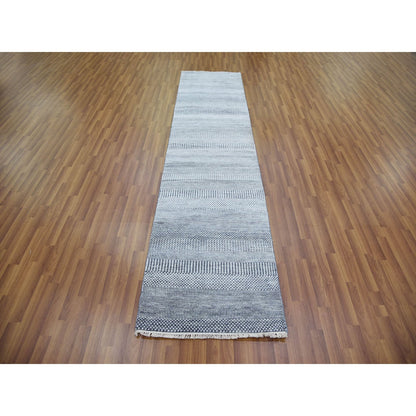 Modern and Contemporary Wool & Silk Hand Knotted Rug Grey No Border 2.10X10.2 -O079147