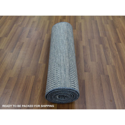 Modern and Contemporary Wool & Silk Hand Knotted Rug Grey No Border 2.10X10.2 -O079147