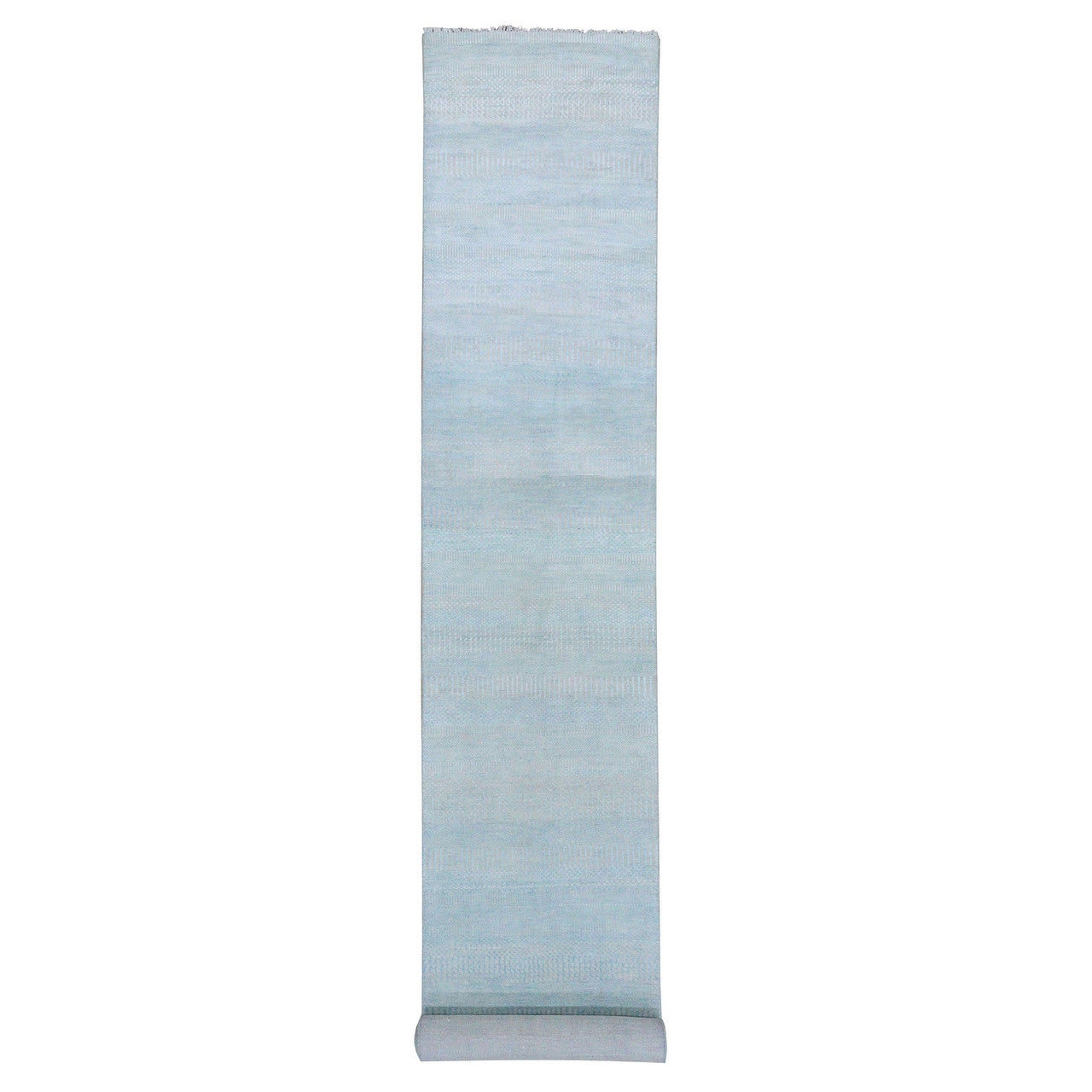 Blue 2'8" x 15'0" Modern and Contemporary Hand knotted Wool/Silk Rug - Sku: O079152