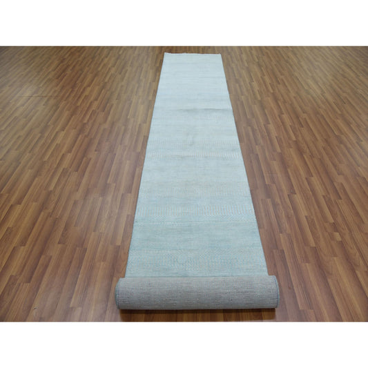 Modern and Contemporary Wool & Silk Hand Knotted Rug Blue No Border 2.8X15.0 -O079152