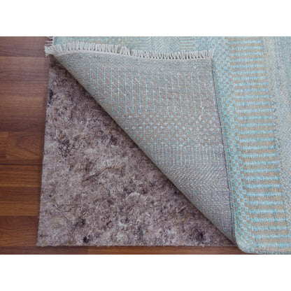 Modern and Contemporary Wool & Silk Hand Knotted Rug Blue No Border 2.8X15.0 -O079152