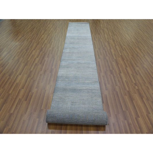 Modern and Contemporary Wool & Silk Hand Knotted Rug Grey No Border 2.7X16.4 -O079153