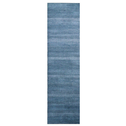 Modern and Contemporary Wool & Silk Hand Knotted Rug Blue No Border 2.9X11.4 -O079154