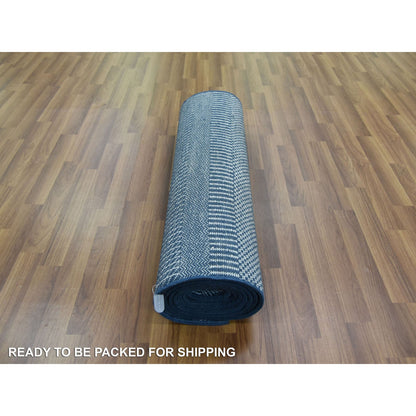 Modern and Contemporary Wool & Silk Hand Knotted Rug Blue No Border 2.9X11.4 -O079154