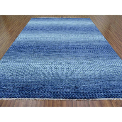 Modern and Contemporary Wool Hand Knotted Rug Blue No Border 9.10X14.0 -O079167