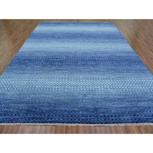 Modern and Contemporary Wool Hand Knotted Rug Blue No Border 9.10X14.0 -O079167
