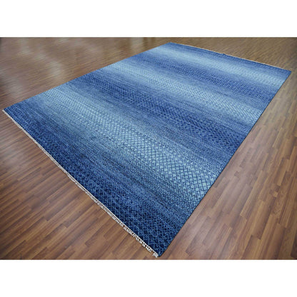 Modern and Contemporary Wool Hand Knotted Rug Blue No Border 9.10X14.0 -O079167