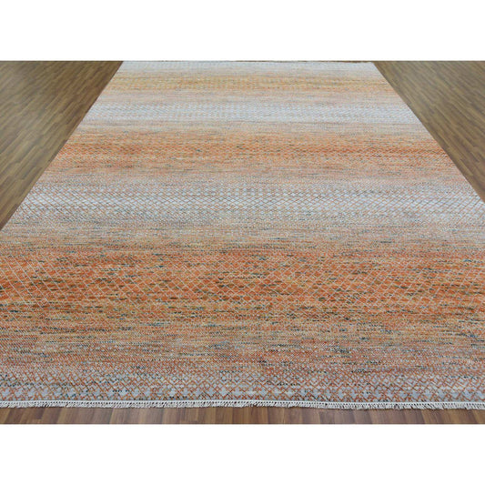 Modern and Contemporary Wool Hand Knotted Rug Orange No Border 9.10X13.10 -O079168
