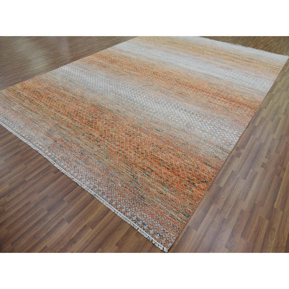 Modern and Contemporary Wool Hand Knotted Rug Orange No Border 9.10X13.10 -O079168