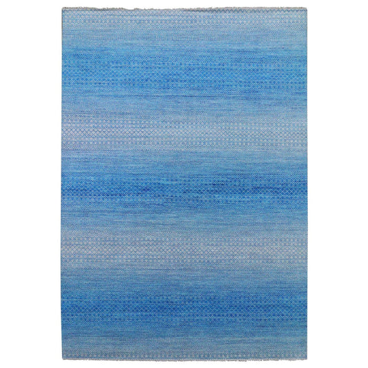 Modern and Contemporary Wool Hand Knotted Rug Blue No Border 10.0X14.3 -O079169