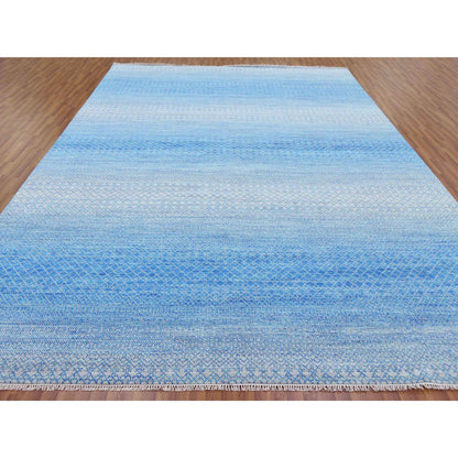 Modern and Contemporary Wool Hand Knotted Rug Blue No Border 10.0X14.3 -O079169
