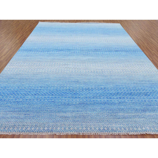 Modern and Contemporary Wool Hand Knotted Rug Blue No Border 10.0X14.3 -O079169