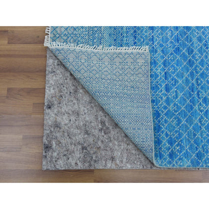 Modern and Contemporary Wool Hand Knotted Rug Blue No Border 10.0X14.3 -O079169