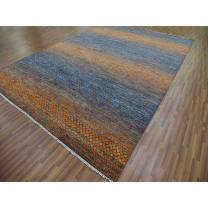 Modern and Contemporary Wool Hand Knotted Rug Orange 10.0x14.5 -O079171