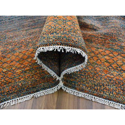 Modern and Contemporary Wool Hand Knotted Rug Orange No Border 10.0X14.5 -O079171